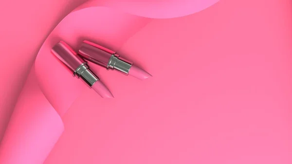 Luxus Lippenstifte Und Rosafarbenes Schleifen Make Und Kosmetik Für Das — Stockfoto