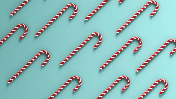 Mint Hard Candy Canes Striped Christmas Colours Isolated Green Background — Stock Photo, Image