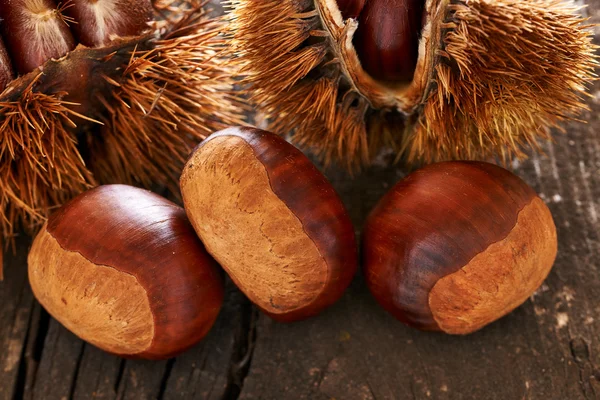 Castanhas em uma mesa velha — Fotografia de Stock