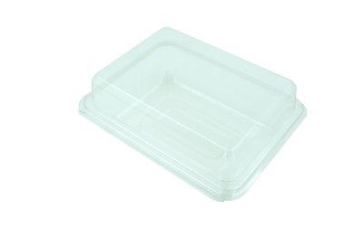 Beyaz arka plan üzerinde izole plastik gıda kutusu