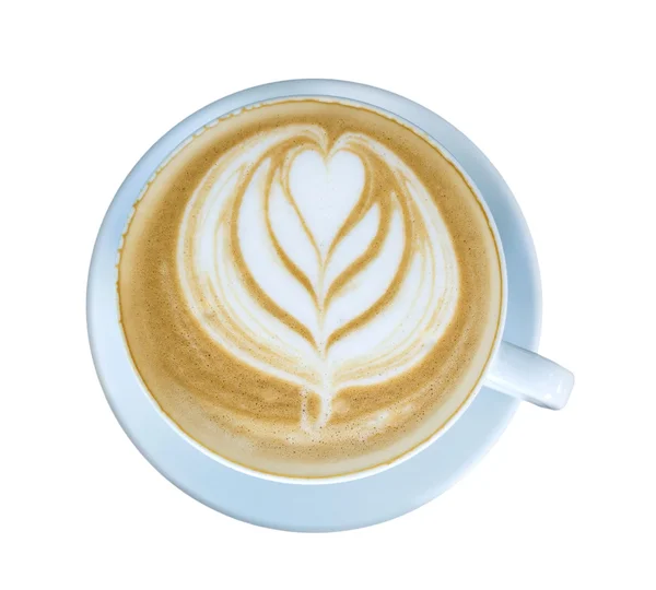 Latte art fika med skum isolerad på vit — Stockfoto