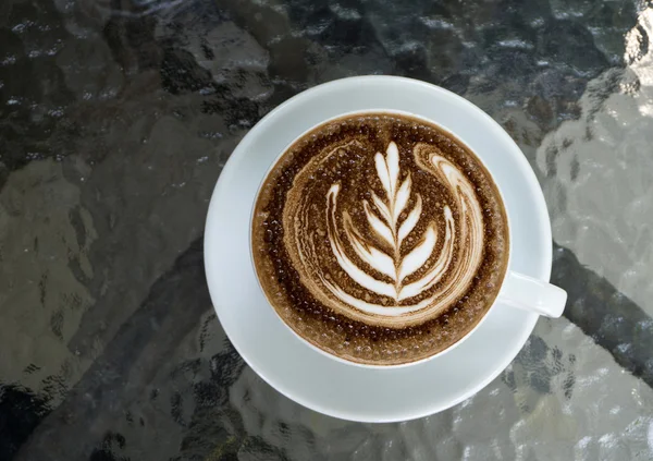 Mocha fika på tabell - Top view — Stockfoto