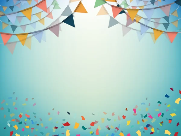 Celebra el estandarte. Banderas de fiesta con confeti. Vector . — Vector de stock