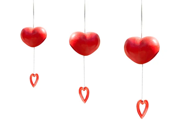 Red heart mobile hanging isolated on white  background — Stock Photo, Image