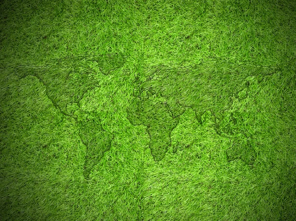 Wereldkaart met gras textuur achtergrond — Stockfoto