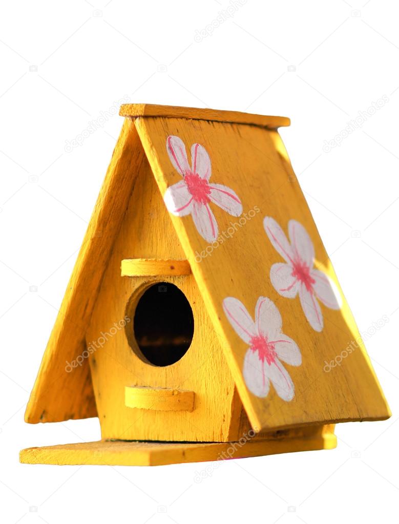 wooden bird house isolated on white background.
