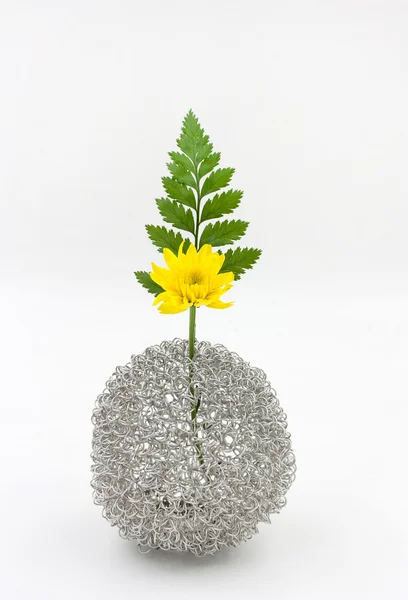 Yellow flower bouquet  in vase on white background — Stock Photo, Image