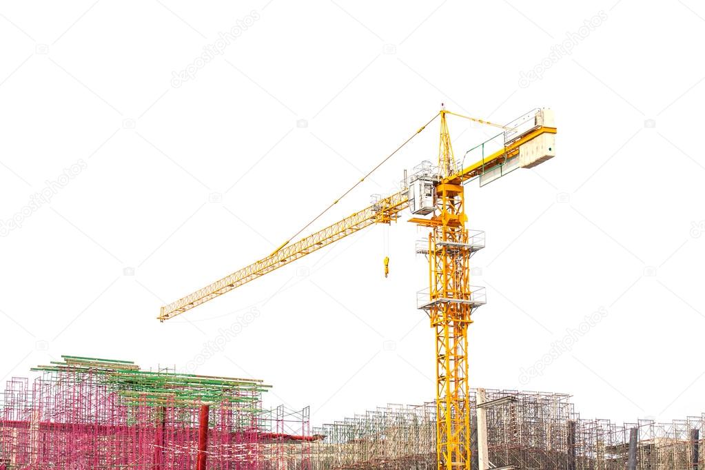 construction structure and hoisting crane isolate on white backg