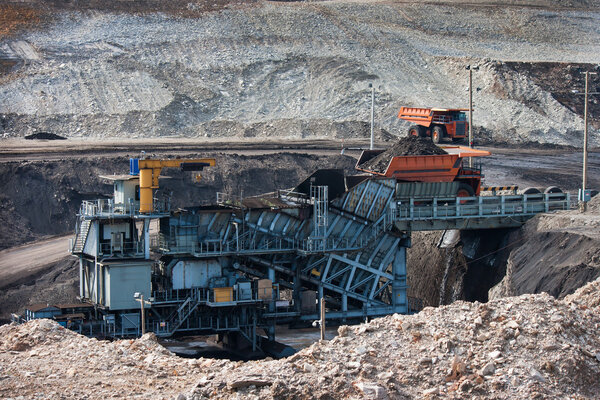 Big  mining truck at work site coal transportation