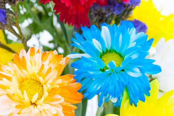 Arranjo de buquê de flores coloridas em vaso isolado em ba branco — Fotografia de Stock