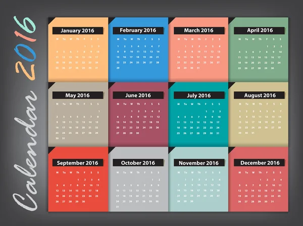 Kalender 2016 Vektordesign — Stockvektor