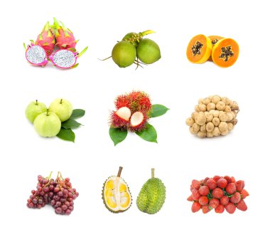 Collection of fruits isolated on white clipart