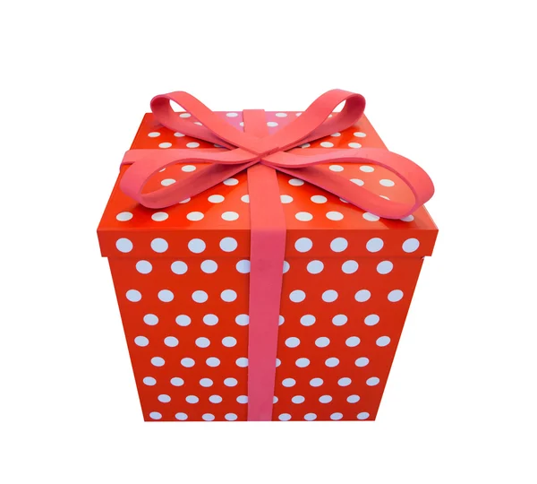 Single red gift box with ribbon isolated on white — Stock Photo, Image