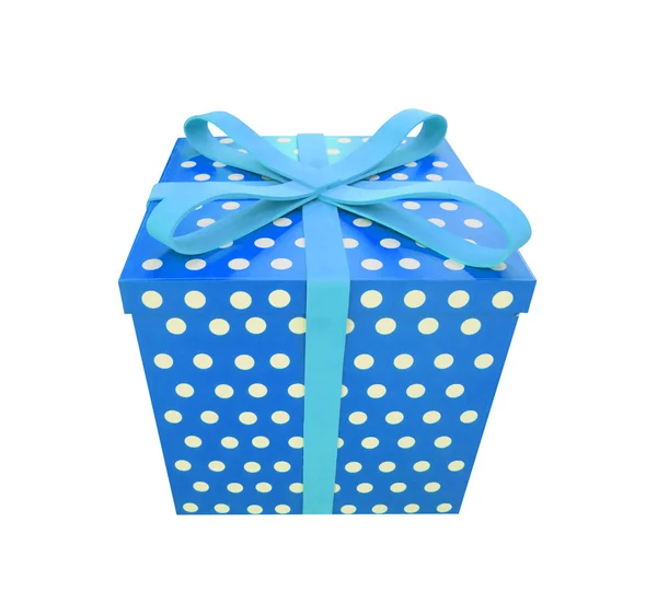 Single blue gift box with ribbon isolated on white — Stock Photo, Image