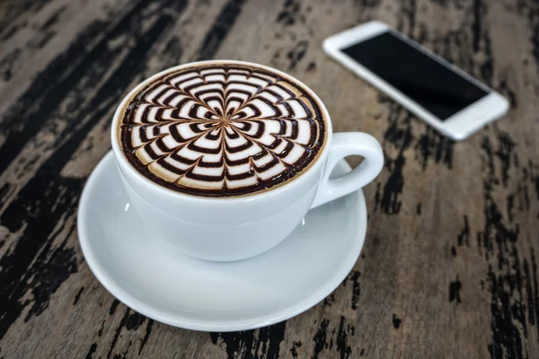 Cups of mocha coffee on wood table — Stock Photo, Image