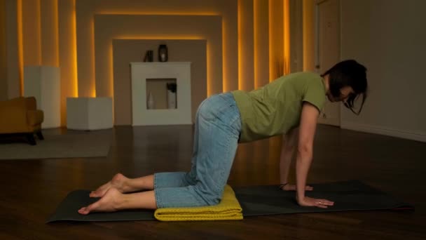 A slender girl does exercises while standing on all fours — Video Stock