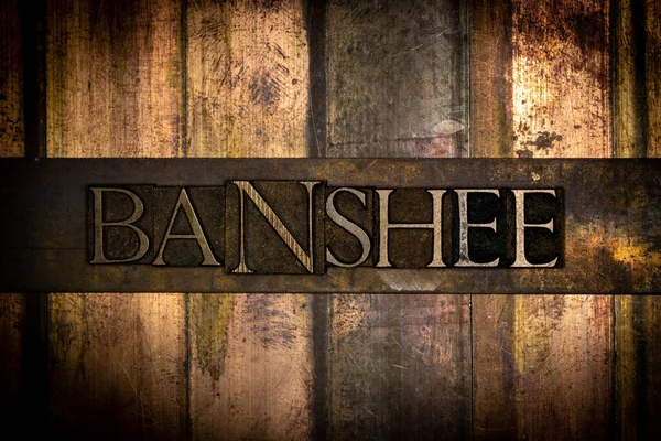 Banshee Szöveges Üzenet Vintage Texturált Grunge Bronz Háttér — Stock Fotó