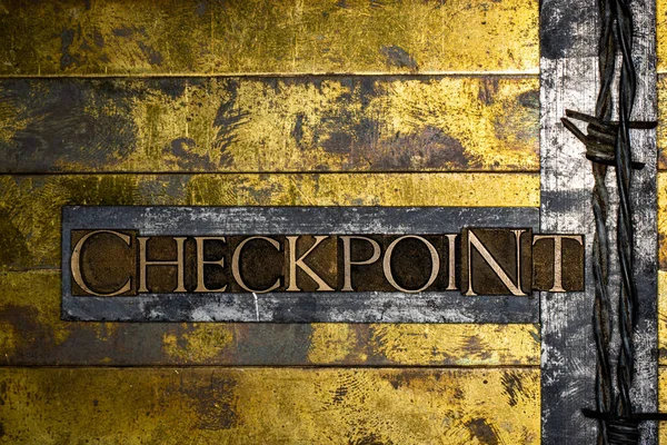 Checkpoint Textmeddelande Texturerat Grunge Koppar Och Vintage Guld Bakgrund — Stockfoto