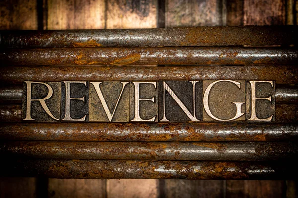 Revenge Szöveges Üzenet Vintage Texturált Rozsdás Körmök Felett Koszos Bronz — Stock Fotó