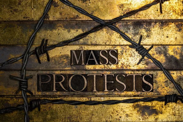 Mass Protests Text Message Textured Grunge Copper Vintage Gold Background — Stock Photo, Image