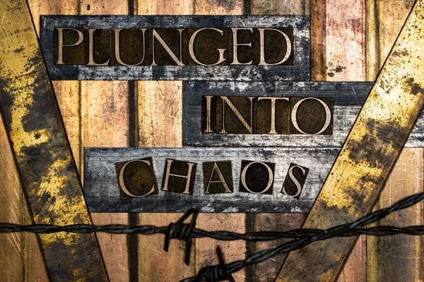 Plunged Chaos Text Message Vintage Textured Grunge Copper Bronze Background — Stock Photo, Image