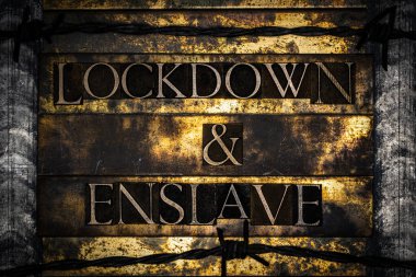 Kilitlenme ve köleleştirme metni grunge bakır ve klasik altın arkaplan üzerine