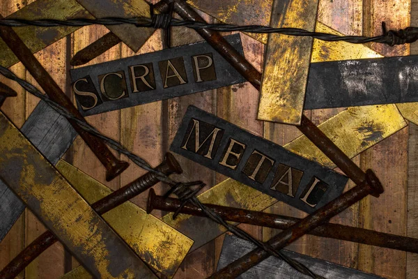 Sucata Texto Metal Com Arame Farpado Cobre Bronze Texturizado Grunge — Fotografia de Stock