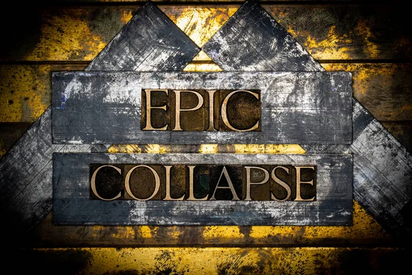 Epic Collapse Szöveg Vintage Texturált Bronz Grunge Réz Arany Háttér — Stock Fotó