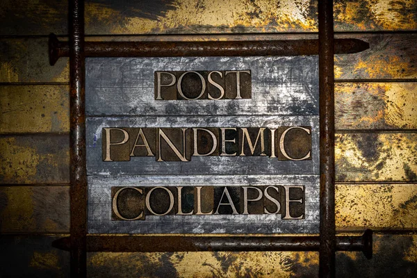 Post Pandemic Collapse Szöveg Vintage Texturált Bronz Grunge Réz Arany — Stock Fotó