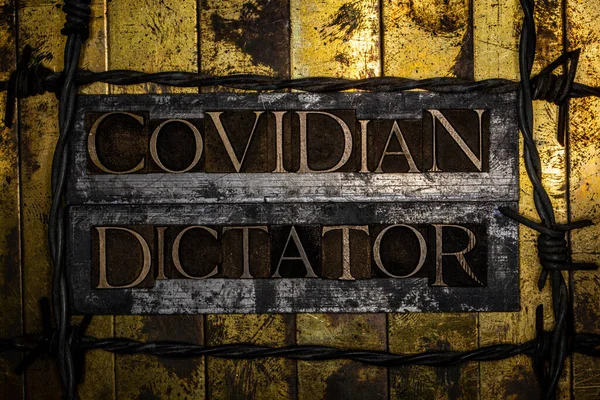 Covidian Dictator Text Formed Real Authentic Typeset Letters Barbed Wire — Foto de Stock