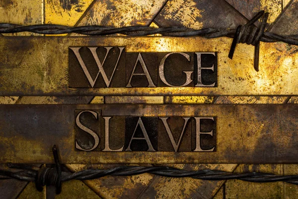 Wage Slave Szöveg Vintage Texturált Grunge Réz Arany Steampunk Háttér — Stock Fotó