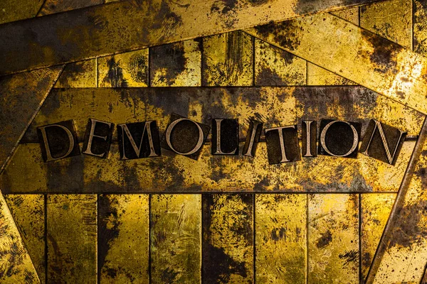 Demolition Text Vintage Textured Grunge Copper Gold Background — Stock Photo, Image
