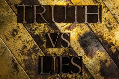 Truth vs Lies text on vintage textured grunge copper and gold background clipart