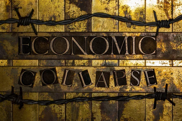 Economic Collapse text on vintage textured grunge gold and copper background