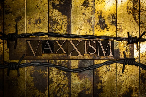 Vaxxism Text Formed Real Authentic Typeset Letters Vintage Textured Silver — 스톡 사진