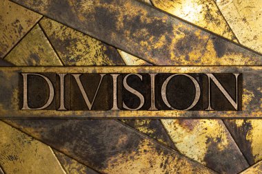 Division text on vintage textured silver grunge copper and gold background clipart