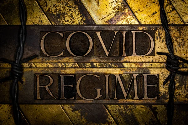 Covid Regime Text Vintage Textured Silver Grunge Copper Gold Background — Stock Fotó