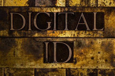 Digital ID text on textured grunge copper and vintage gold background clipart