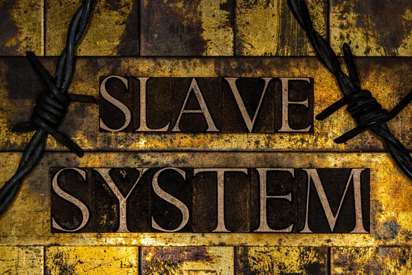 Slave System Szöveg Texturált Grunge Réz Vintage Arany Háttér — Stock Fotó