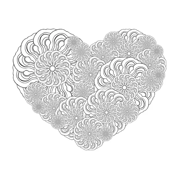 Obraz serca stylizowane kwiaty w kolorach czerni i bieli. — Wektor stockowy