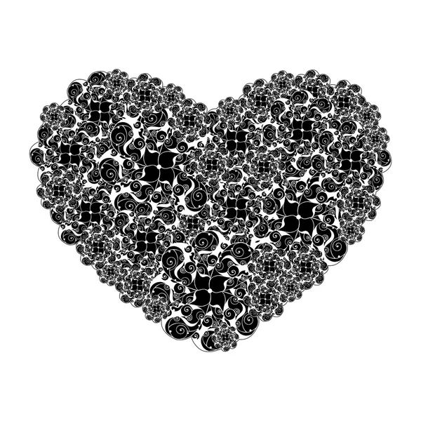 Image du coeur de fleurs stylisées en noir et blanc . — Image vectorielle