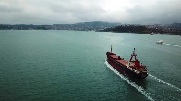 Κωνσταντινούπολη 2020 Μεγάλο Φορτηγό Πλοίο Διασχίζει Βόσπορο Στην Κωνσταντινούπολη Αεροπλάνο Royalty Free Βίντεο Αρχείου