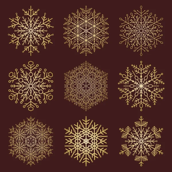 Ensemble de flocons de neige vectoriels ronds avec ornement d'hiver — Image vectorielle