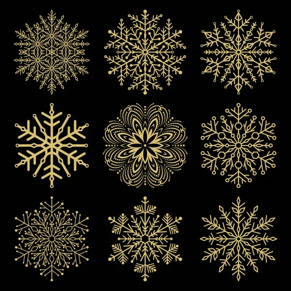 Ensemble de flocons de neige vectoriels ronds avec ornement d'hiver — Image vectorielle