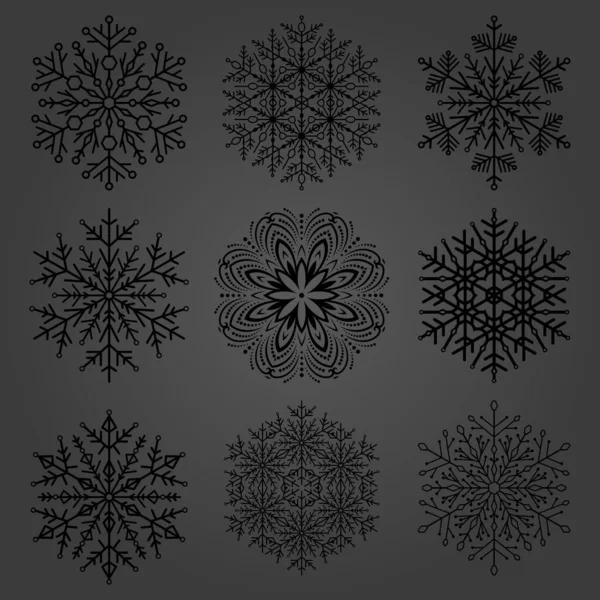 Ensemble de flocons de neige vectoriels ronds avec ornement d'hiver — Image vectorielle