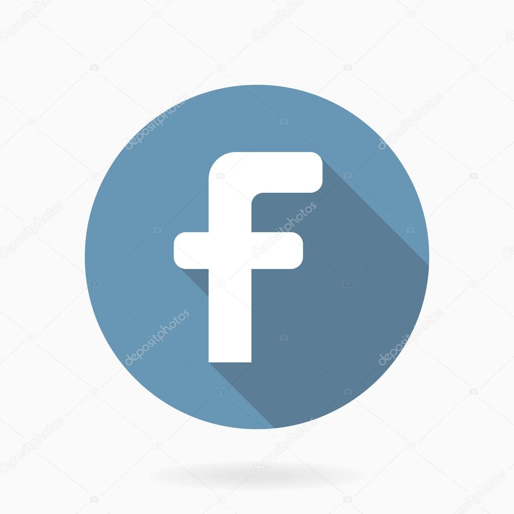White letter F vector blue icon with flat design and long shadow
