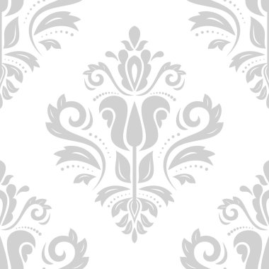 Damasko sorunsuz vektör desen. Şark gri arka plan