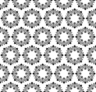 Oriental vector black ornament with arabesques and floral elements. Traditional classic ornament. Vintage pattern with arabesques