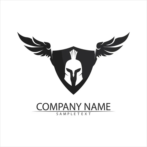 Logotipo Espartano Capacete Design Vetor Hea — Vetor de Stock