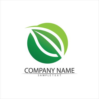 Ağaç yaprağı vektörü ve yeşil logo tasarımı dostane kavram 